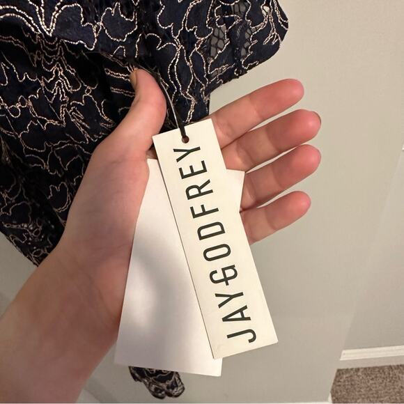 NWT Jay Godfrey Navy Blue Floral Halter Bare Shoulder Mini Dress 8 - Picture 7 of 10